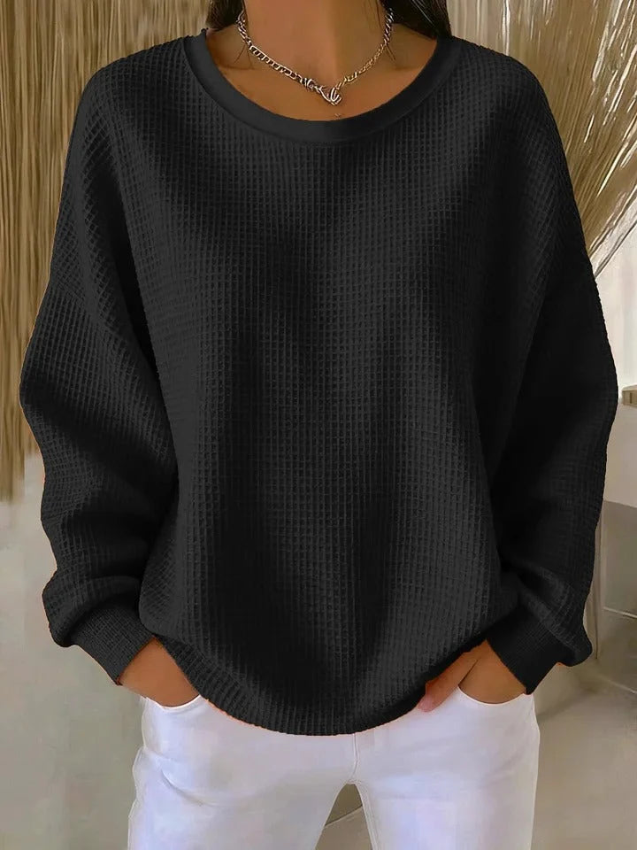Dames Casual Trui – Losvallende Trui met Ronde Hals en Structuur