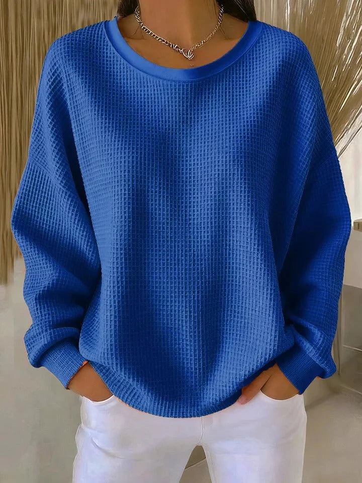 Dames Casual Trui – Losvallende Trui met Ronde Hals en Structuur