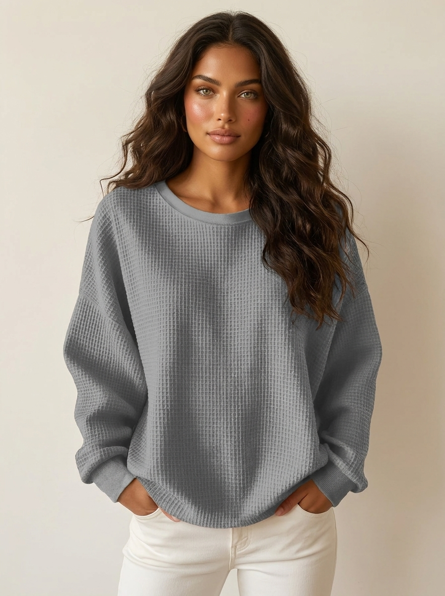 Dames Casual Trui – Losvallende Trui met Ronde Hals en Structuur