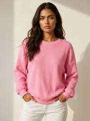 Women's Casual Jumper - Loose-Fit Jumper with Round Neck and Textured Fabric