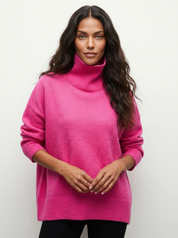 Gebreide oversized coltrui met hoge hals, felroze