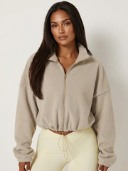 Women's Fleece Jacket - Cropped Jacket with Zip Closure and High Collar