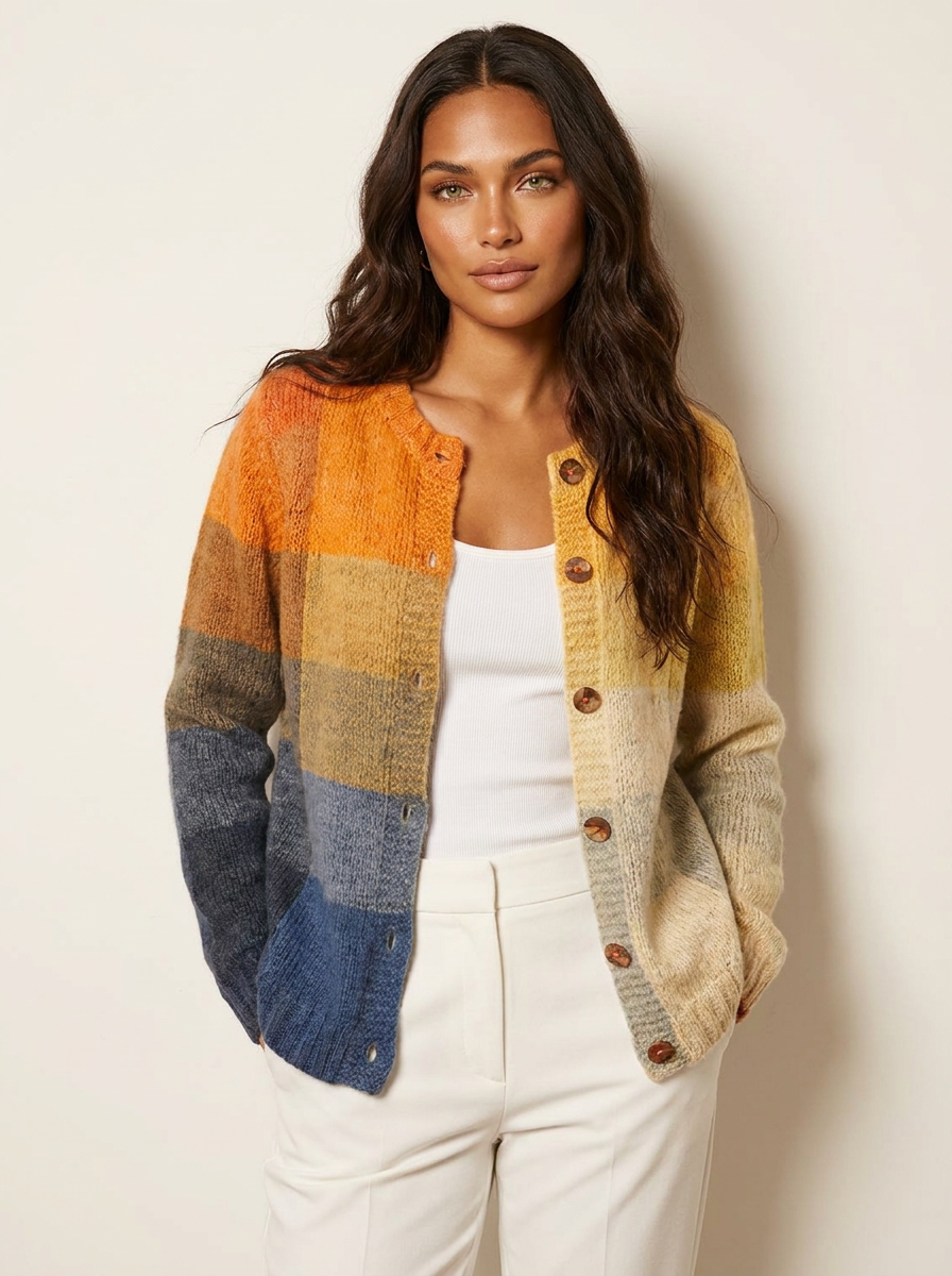 Dames Gebreid Vest – Bloemenprint met Knoopsluiting Blauw / S - AIDA LENA