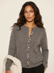 Women's Knitted Cardigan – Colourful Button Closure with Round Neck