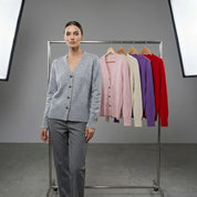 Dames Gebreid Vest – V-Hals met Hartvormige Knopen Grijs / S - AIDA LENA