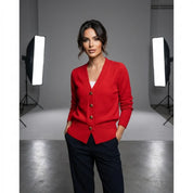 Dames Gebreid Vest – V-Hals met Hartvormige Knopen Rood / S - AIDA LENA