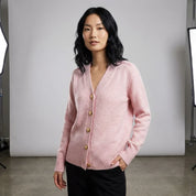 Dames Gebreid Vest – V-Hals met Hartvormige Knopen Roze / S - AIDA LENA