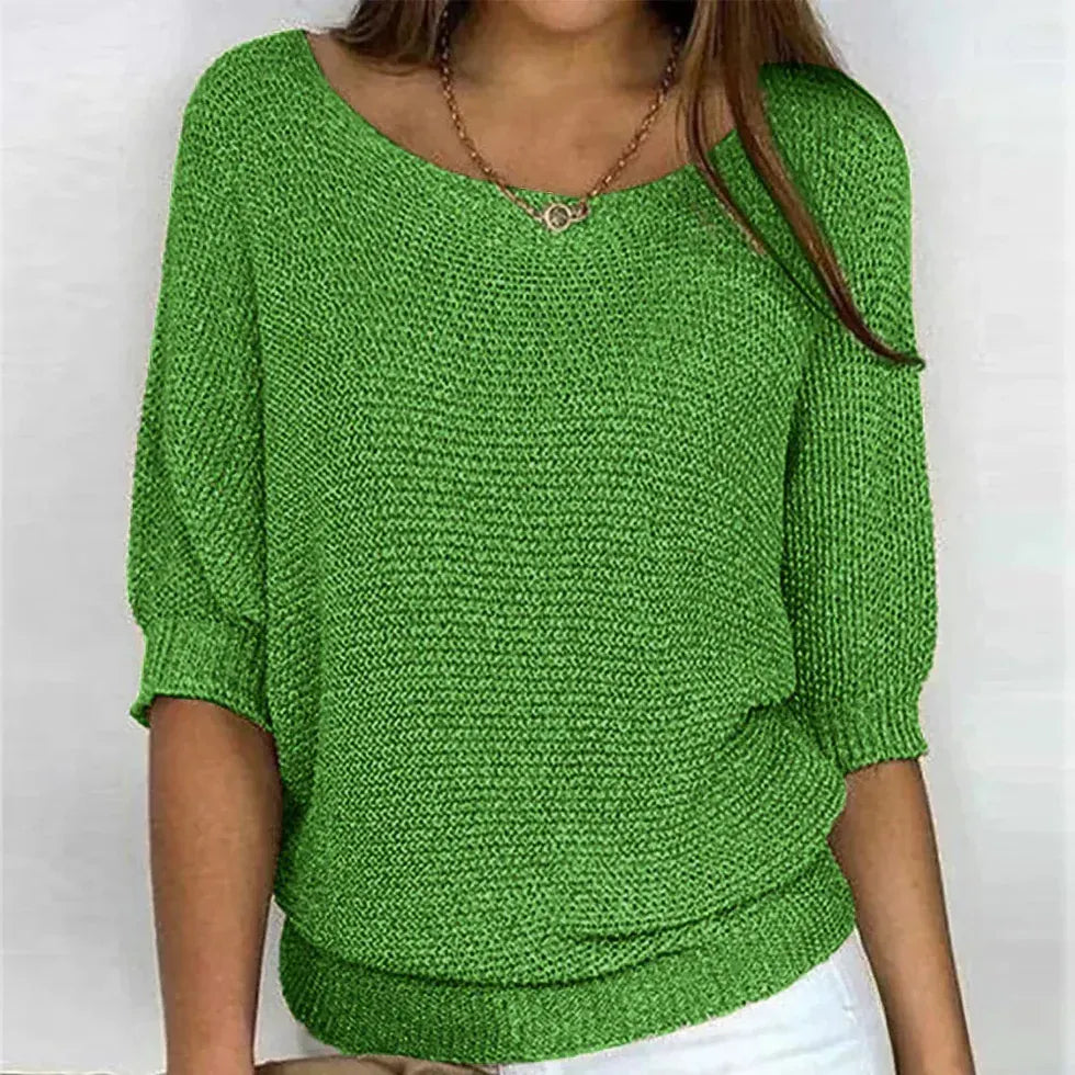 AIDA LENA Women's sweater Dames Gebreide Trui – Losvallende Trui met Ronde Hals en 3/4 Mouwen