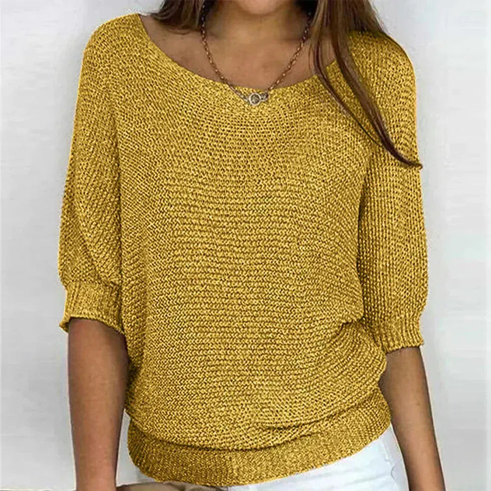 AIDA LENA Women's sweater Dames Gebreide Trui – Losvallende Trui met Ronde Hals en 3/4 Mouwen