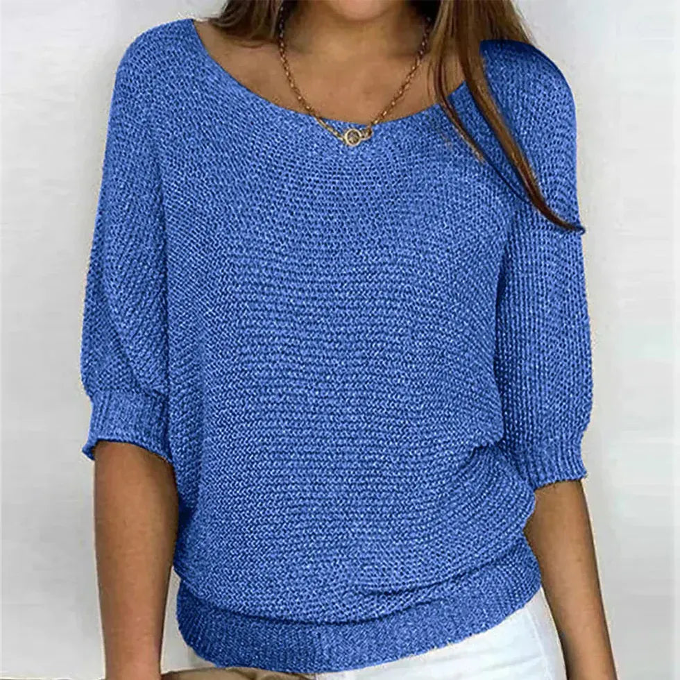 AIDA LENA Women's sweater Dames Gebreide Trui – Losvallende Trui met Ronde Hals en 3/4 Mouwen