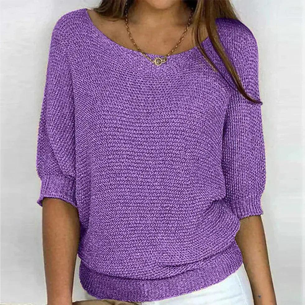 AIDA LENA Women's sweater Dames Gebreide Trui – Losvallende Trui met Ronde Hals en 3/4 Mouwen