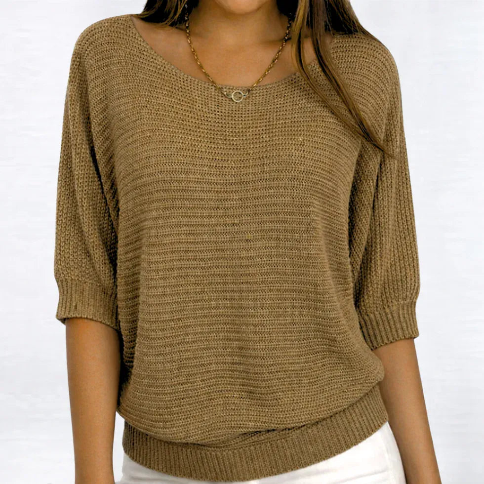 AIDA LENA Women's sweater Dames Gebreide Trui – Losvallende Trui met Ronde Hals en 3/4 Mouwen