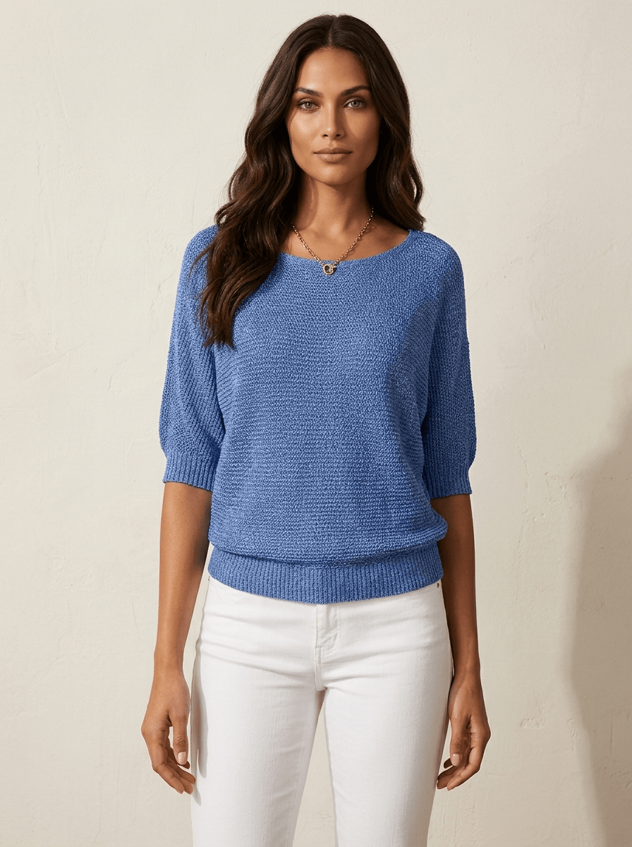AIDA LENA Women's sweater Dames Gebreide Trui – Losvallende Trui met Ronde Hals en 3/4 Mouwen