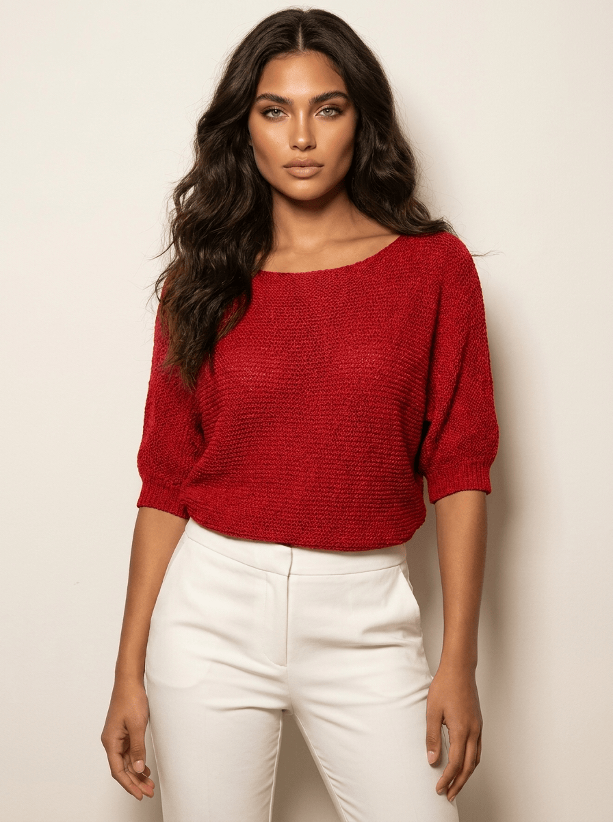AIDA LENA Women's sweater Dames Gebreide Trui – Losvallende Trui met Ronde Hals en 3/4 Mouwen