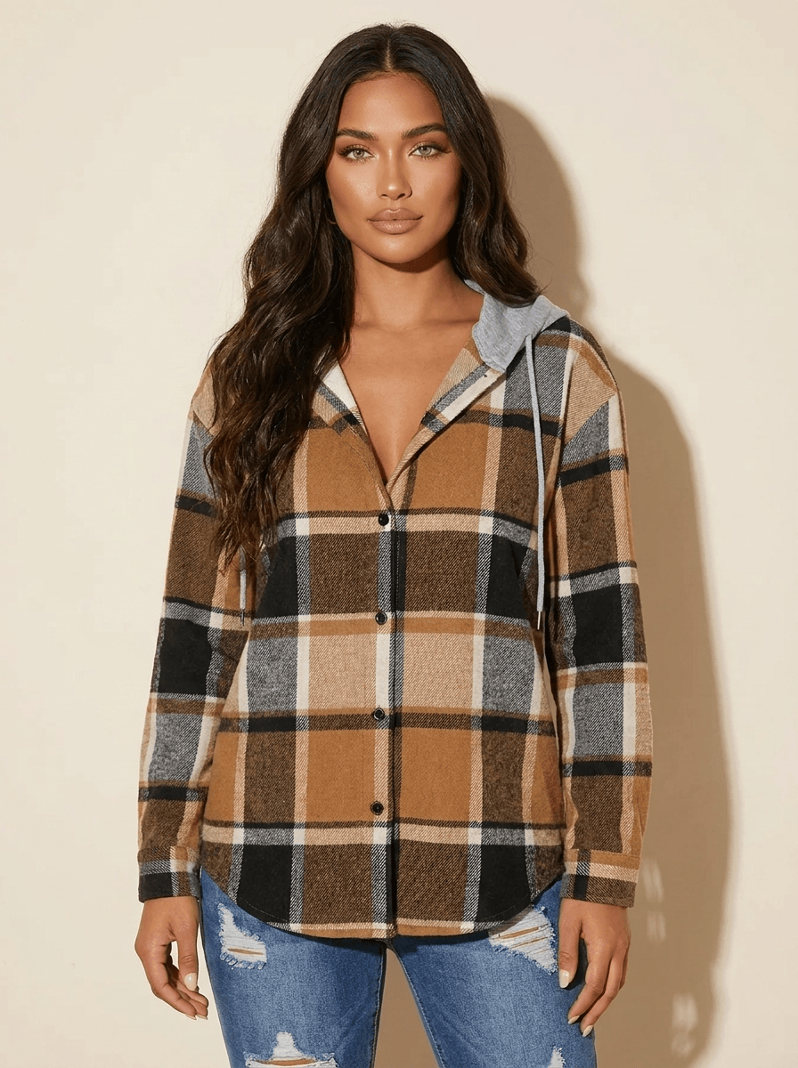 AIDA LENA Women’s jacket Dames Geruite Jas – Losvallend Jack met Knoopsluiting