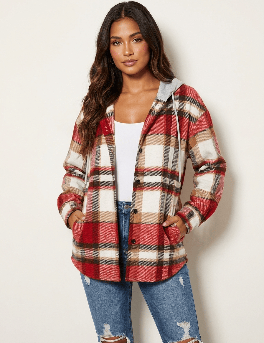 AIDA LENA Women’s jacket Dames Geruite Jas – Losvallend Jack met Knoopsluiting