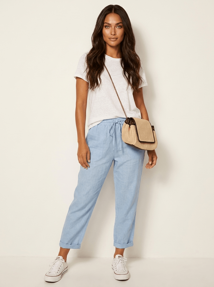 AIDA LENA Women’s trousers Dames Gestreepte Broek – Casual Losvallende Broek met Elastische Taille