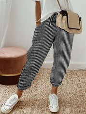 AIDA LENA Women’s trousers Dames Gestreepte Broek – Casual Losvallende Broek met Elastische Taille