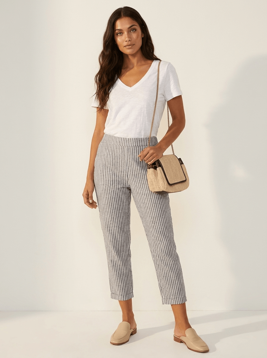 AIDA LENA Women’s trousers Dames Gestreepte Broek – Casual Losvallende Broek met Elastische Taille