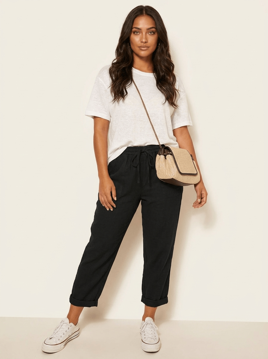 AIDA LENA Women’s trousers Dames Gestreepte Broek – Casual Losvallende Broek met Elastische Taille