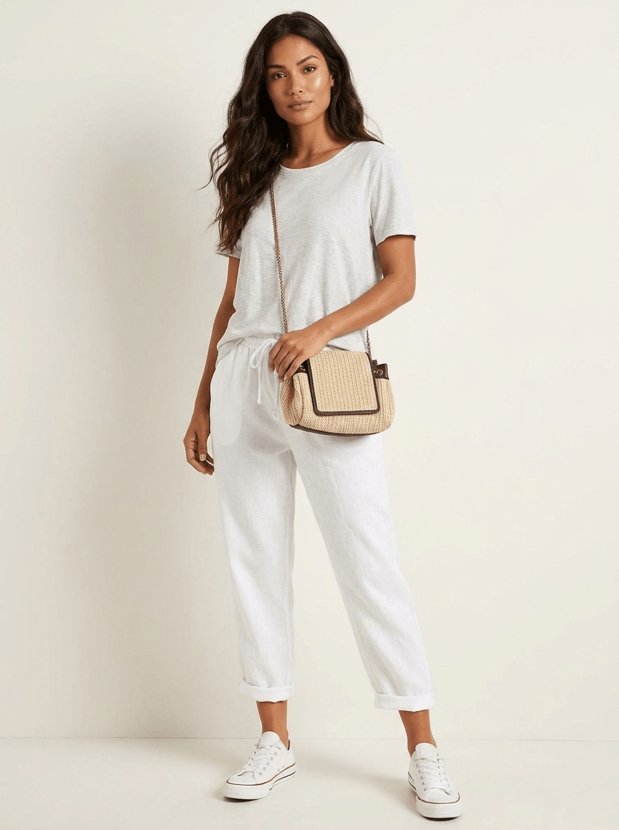 AIDA LENA Women’s trousers Dames Gestreepte Broek – Casual Losvallende Broek met Elastische Taille