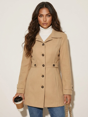Dames Getailleerde Jas – Klassiek Model met Knoopsluiting Khaki / S - AIDA LENA