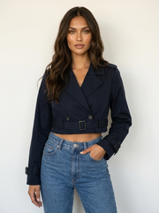 Women's Short Trench Coat - Cropped Style with Waist Belt