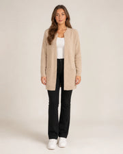 Women's Long Knitted Cardigan - Open Style with Pockets