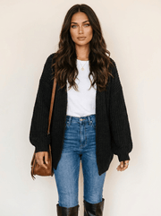 Women's Long Cardigan - Chunky Knit Cardigan with a Relaxed Fit