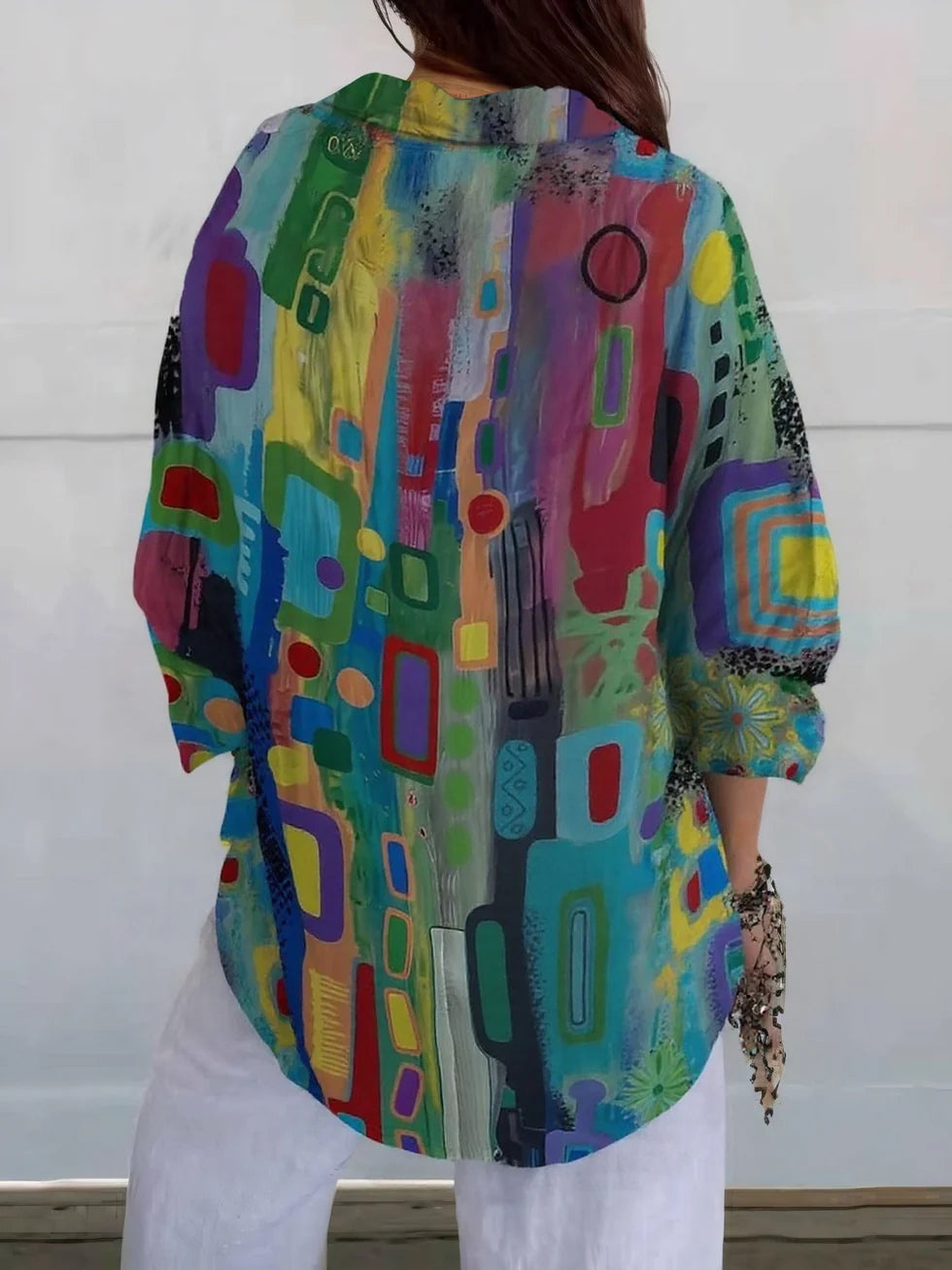 Women's Long Blouse – Colorful Blouse with Floral Print and Buttons
