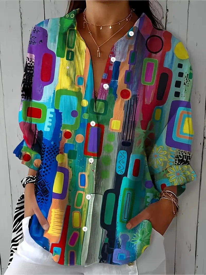 Women's Long Blouse – Colorful Blouse with Floral Print and Buttons