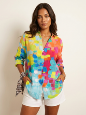 Women's Long Blouse – Colorful Blouse with Floral Print and Buttons