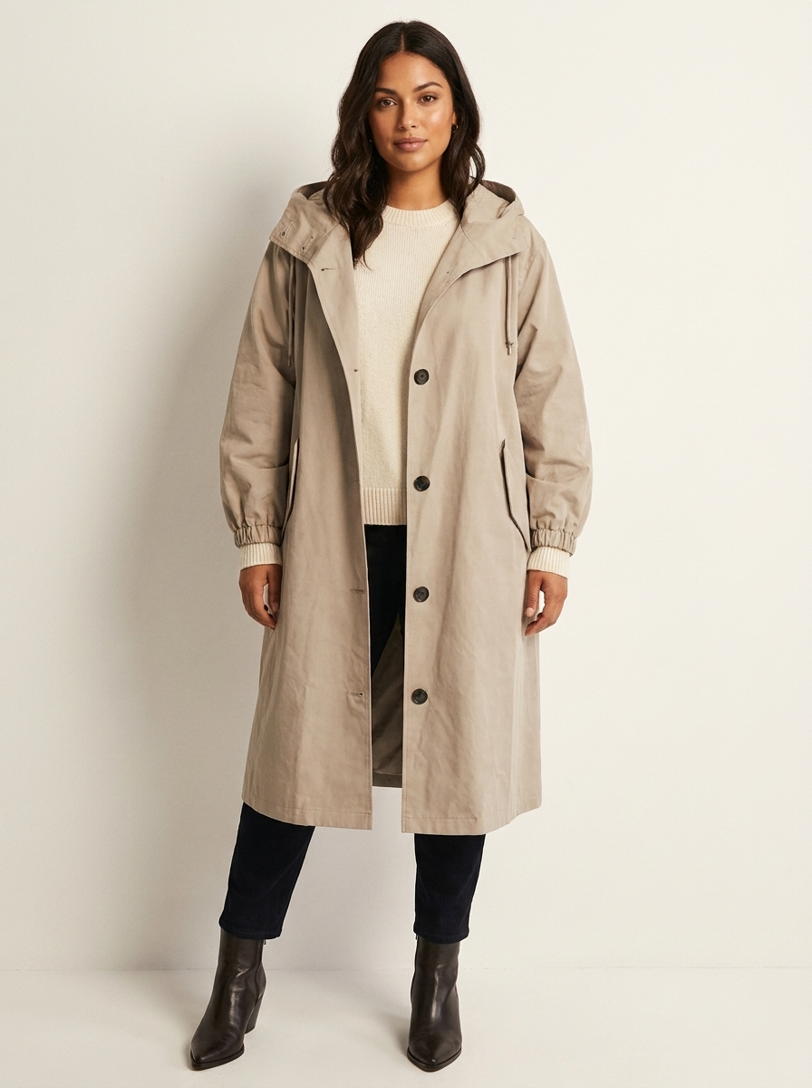 Women's Long Coat - Casual Hooded Coat with a Loose Fit