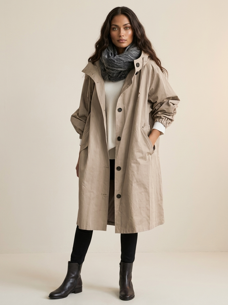 Women's Long Coat - Casual Hooded Coat with a Loose Fit