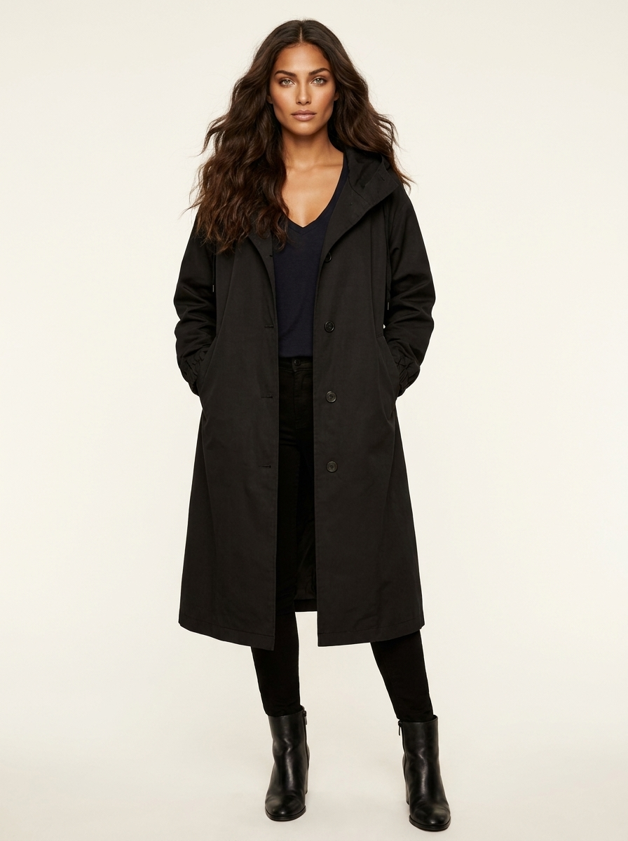 Women's Long Coat - Casual Hooded Coat with a Loose Fit