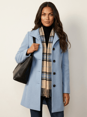AIDA LENA Women's jackets Dames Lange Jas – Effen Mantel met Knoopsluiting en Steekzakken