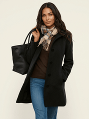 AIDA LENA Women's jackets Dames Lange Jas – Effen Mantel met Knoopsluiting en Steekzakken