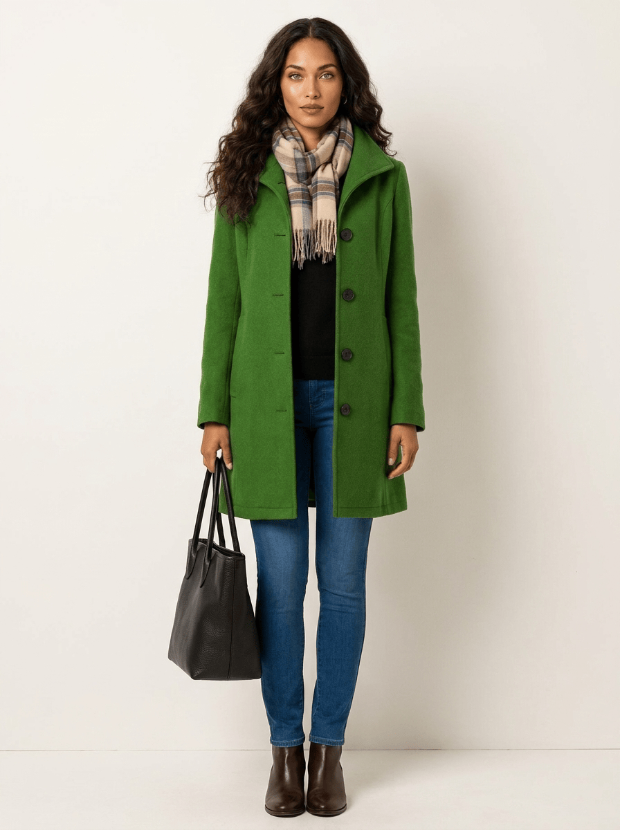 AIDA LENA Women's jackets Dames Lange Jas – Effen Mantel met Knoopsluiting en Steekzakken