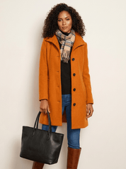 AIDA LENA Women's jackets Dames Lange Jas – Effen Mantel met Knoopsluiting en Steekzakken