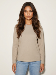 Women's Long-Sleeve Top - Solid-Colour Top with Round Neck and Long Sleeves