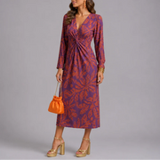 Women's Midi Dress – Floral Print with V-Neck and Twist Detail