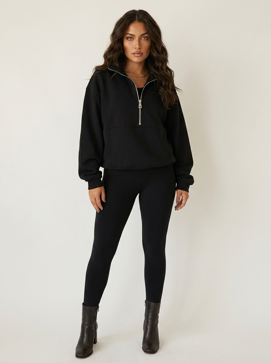 Dames Oversized Trui – Hoge Kraag met Halve Rits Khaki / S - AIDA LENA