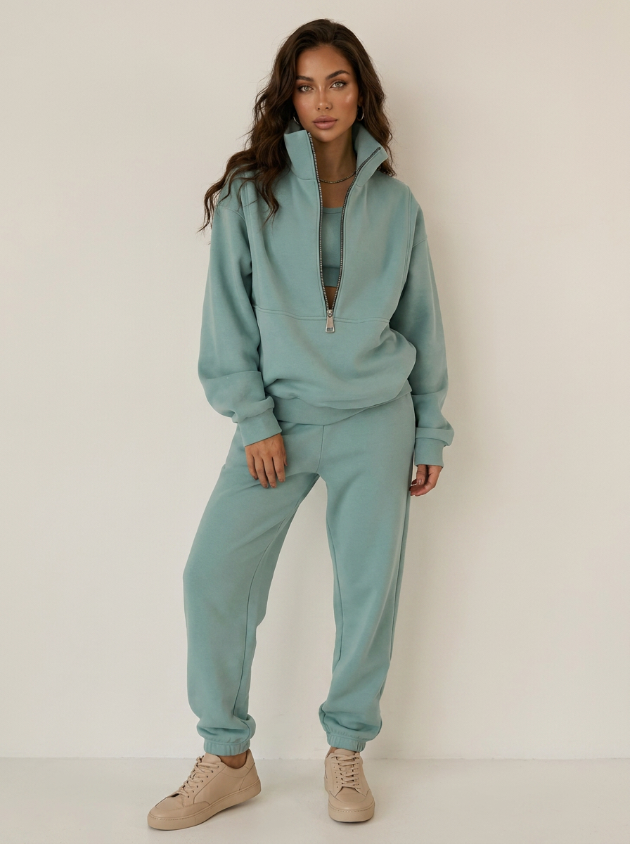 Dames Oversized Trui – Hoge Kraag met Halve Rits Khaki / S - AIDA LENA