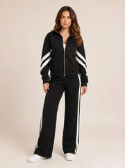 Women's Tracksuit - Zip-Up Jacket with Wide-Leg Trousers