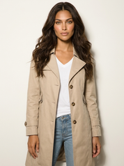 Dames Trenchcoat – Getailleerd Model met Knoopsluiting Khaki / S - AIDA LENA