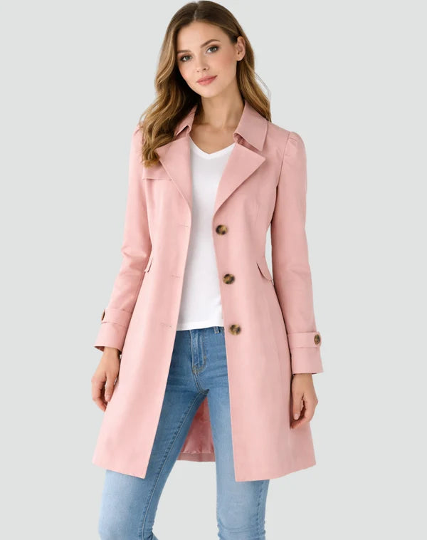 Dames Trenchcoat – Getailleerd Model met Knoopsluiting Zwart / S - AIDA LENA