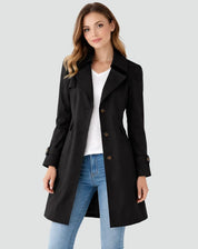 Dames Trenchcoat – Getailleerd Model met Knoopsluiting Zwart / S - AIDA LENA