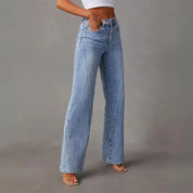 Dames Wide Leg Jeans – Hoge Taille met Rechte Wijde Pijpen S - AIDA LENA