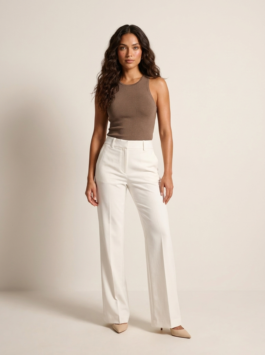 Witte hoge taille wijdepijpenbroek voor dames