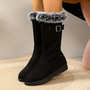 Women's Winter Boots - Mid-Calf Boots with Fur Detail and Zip